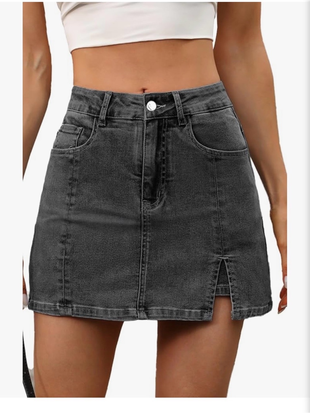 Elleven High-Rise Washed Black Denim Skort Large